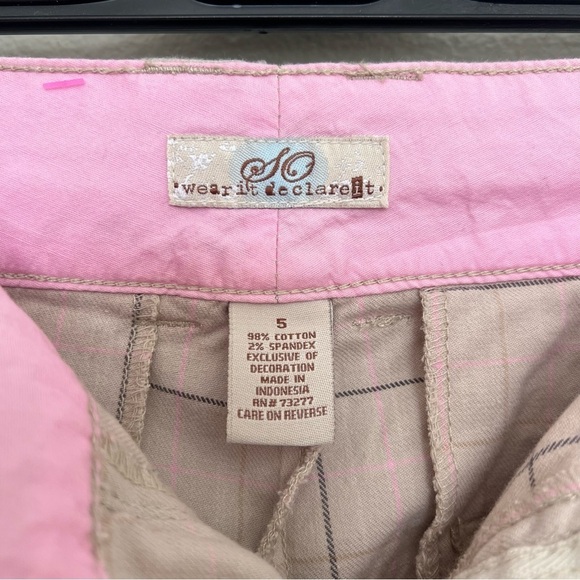 Vintage Y2K Low Rise Plaid Flare Trousers Pants - Tan Beige - Size 5 / Small - Picture 9 of 11